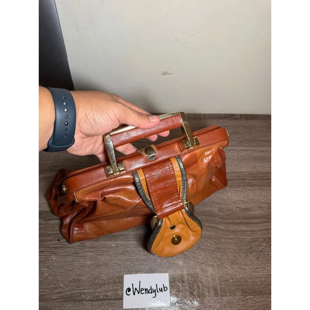 Vintage Leather Handbag Patchwork Celestial Doctor Bag Brown
